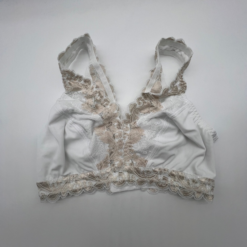 Breezies White Champagne Floral Lace Lingerie Hook Eye Closure Small